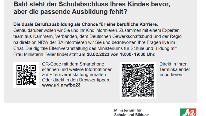 digitale Elternveranstaltung: Die duale Berufsausbildung als Chance für eine berufliche Karriere