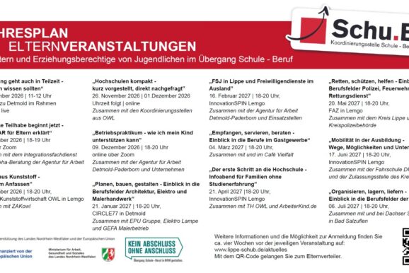 Jahresplan der Elternveranstaltungen 2026/27 – Auftakt mit „Ausbildung geht auch in Teilzeit“